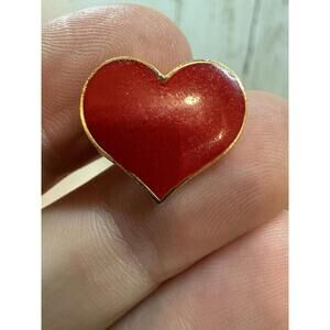Vintage Red Heart Lapel Pin Tie Tack Small Red Enamel Gold Tone Metal 3/4"